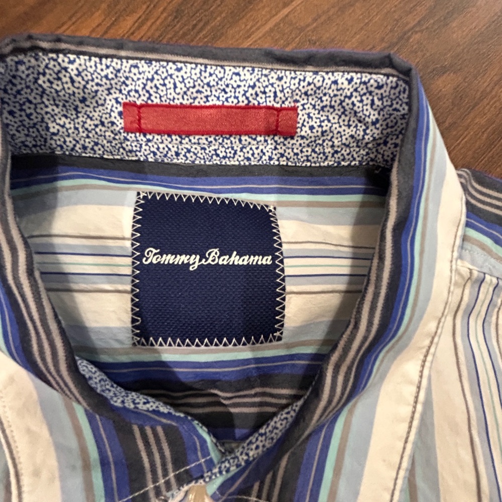 Tommy Bahama Blue and White Striped Shirt